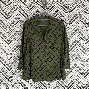 HABITAT | Olive Green Blouse with Black Grid Pattern